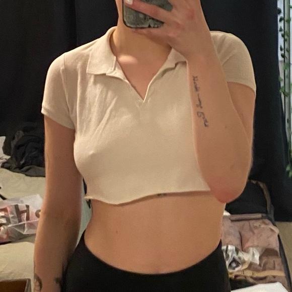 White Cropped Collared Shirt - Picture 2 of 2